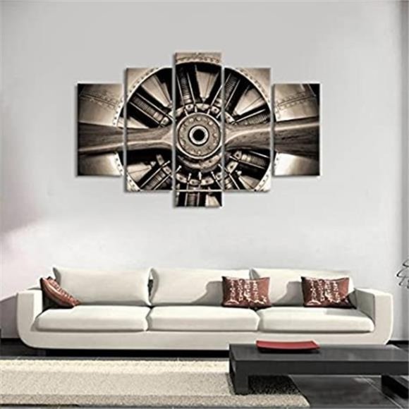 Xlarge 5 Panels Vintage Canvas Art Wall Decor Turbine Plane Propeller, 40"x60" - Picture 5 of 7
